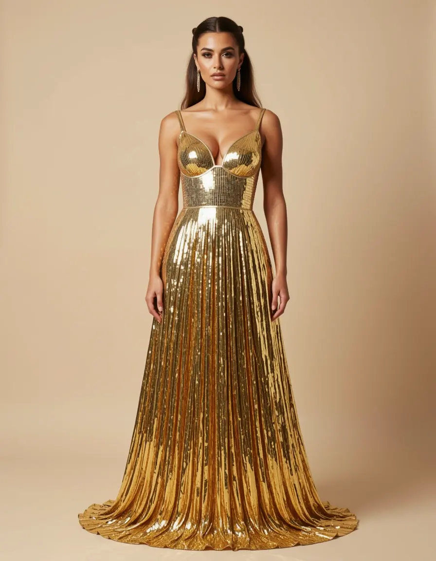 Metallic 70s disco gown gold