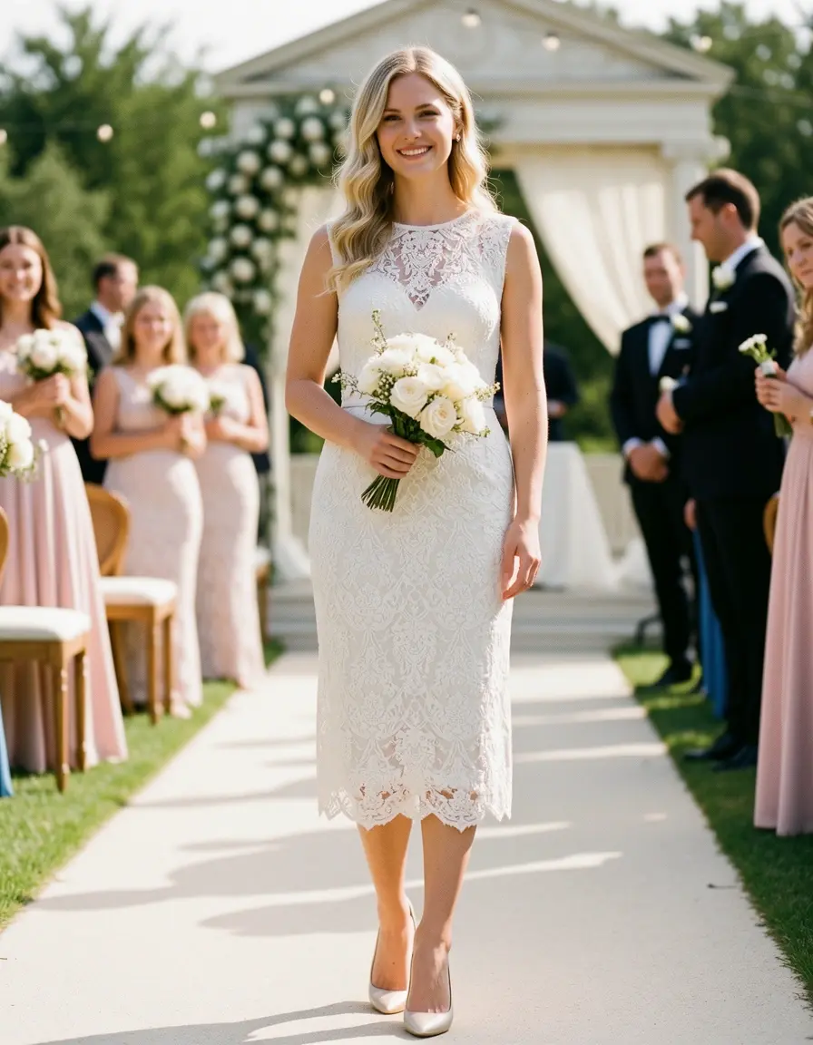 Lace Knee-Length Dress - Abito in pizzo invitata