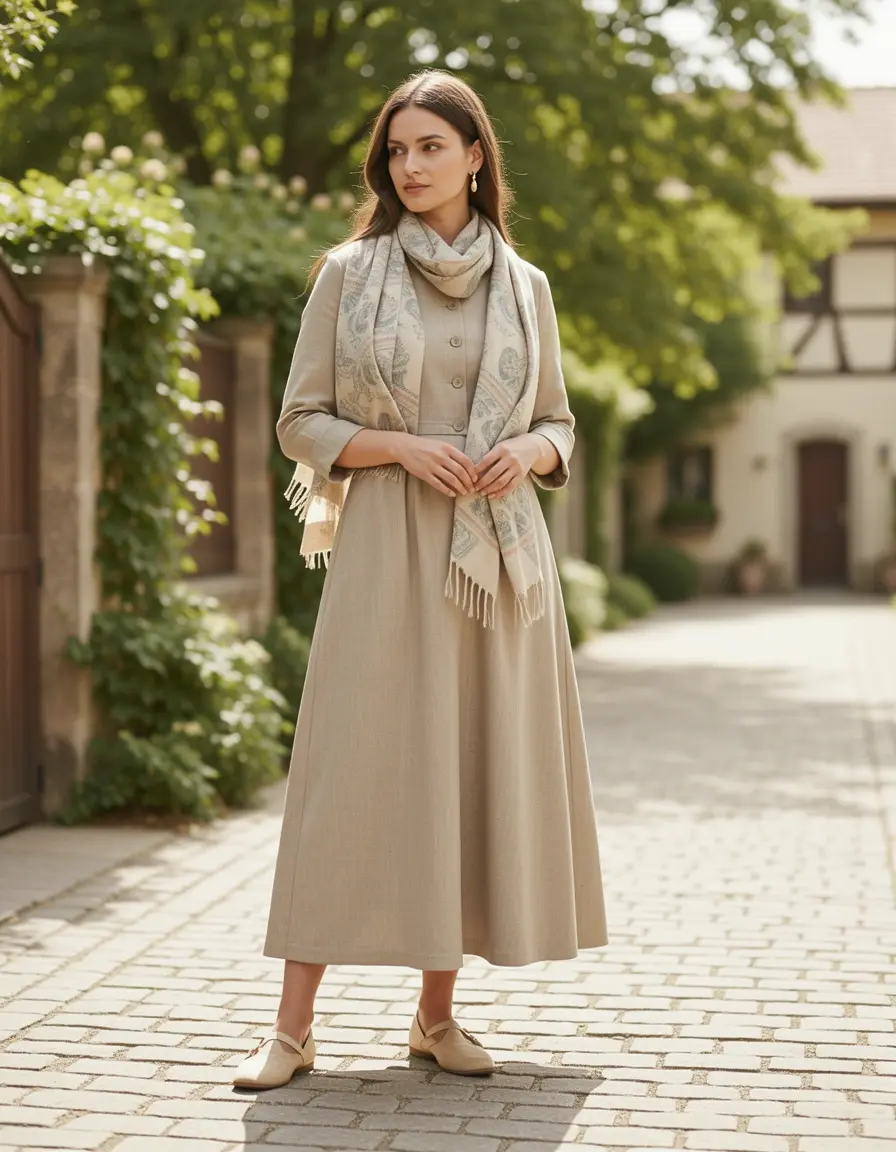 Midi outfit with scarf, mild