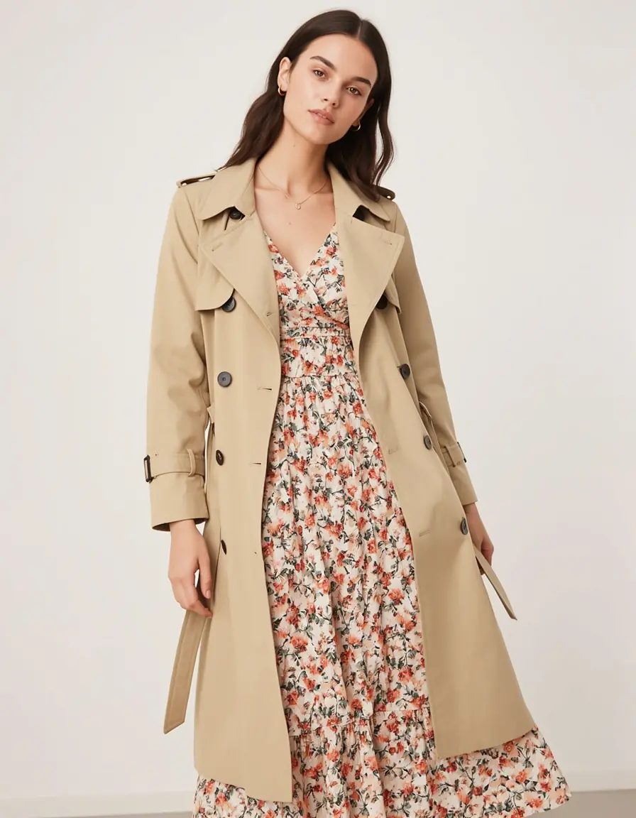 Floral dress with trench, mild