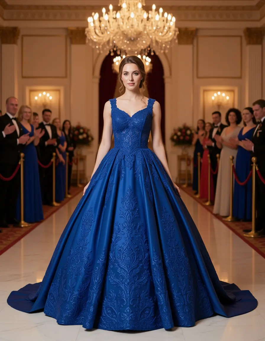 Abito da gala blu lungo e formale