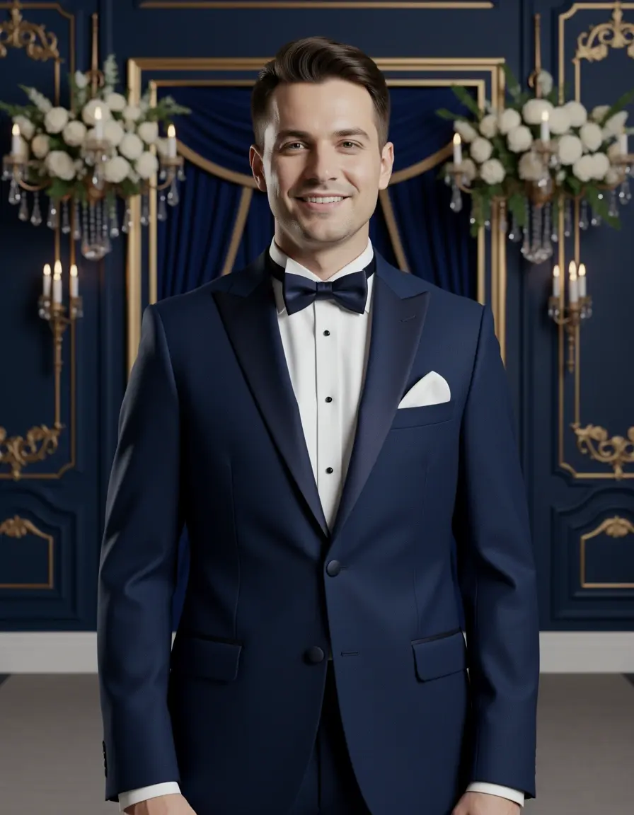 Abito midi blu navy elegante per cerimonie formali