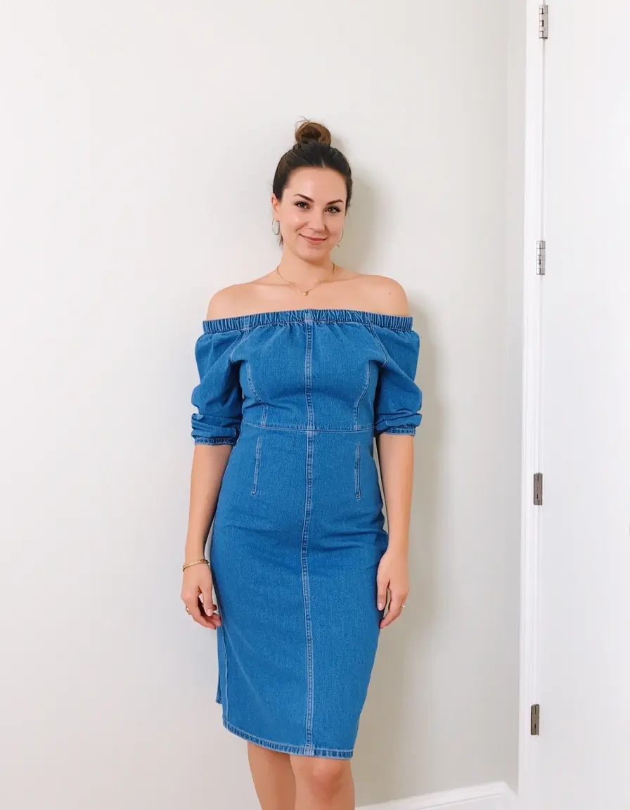 Off-shoulder denim dress