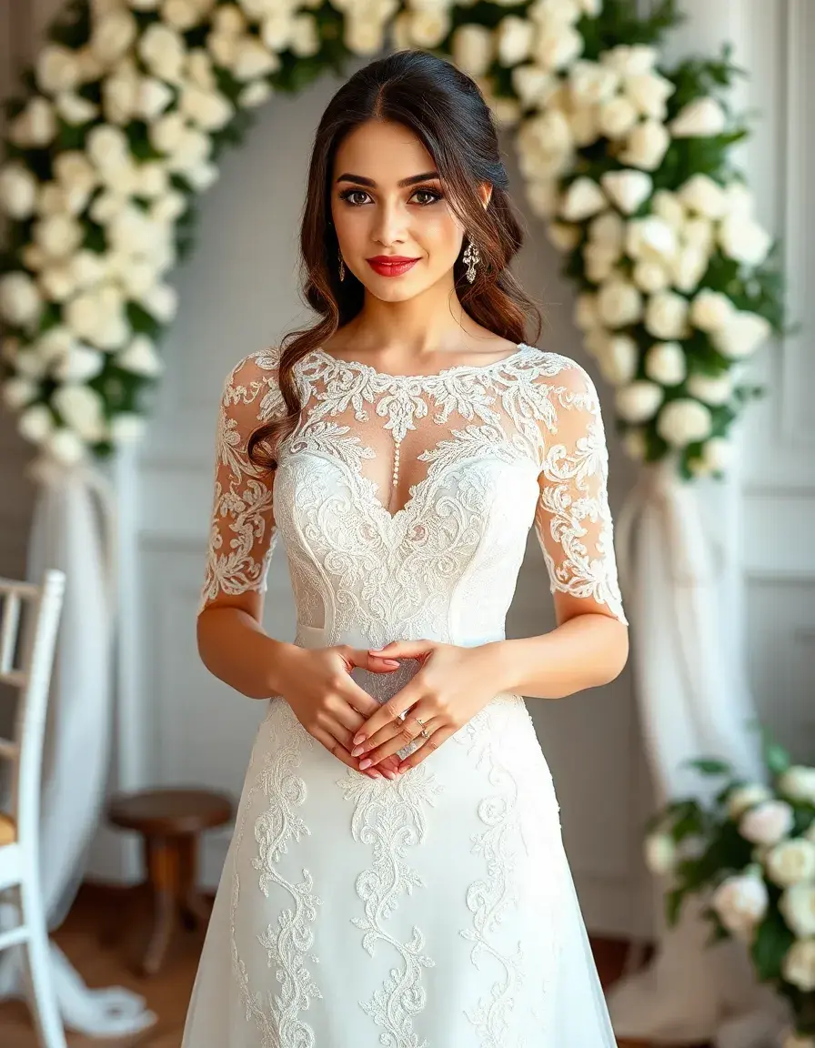 Vestito elegante in pizzo bianco per cerimonia donna