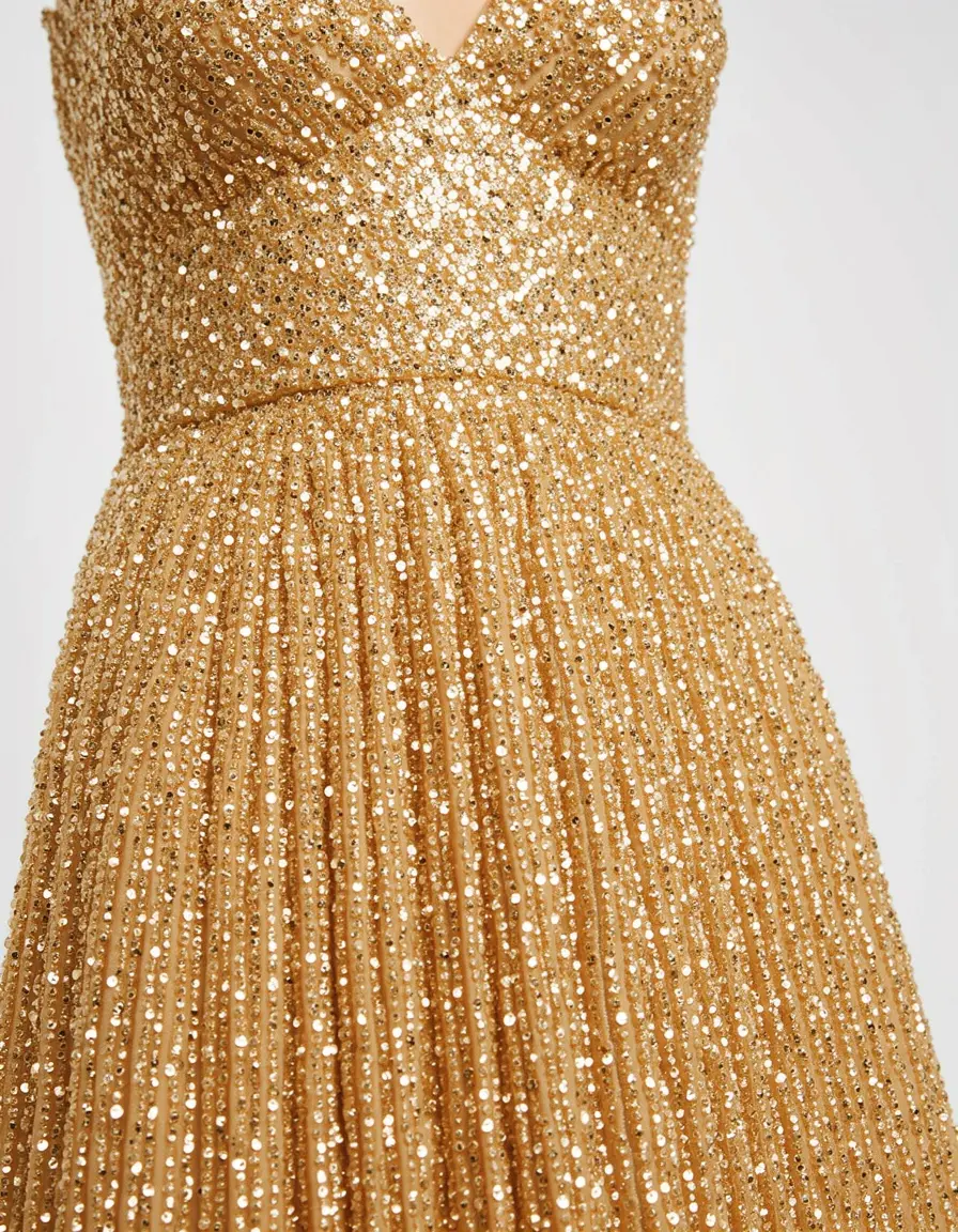 Vestito da cerimonia oro con perline e paillettes