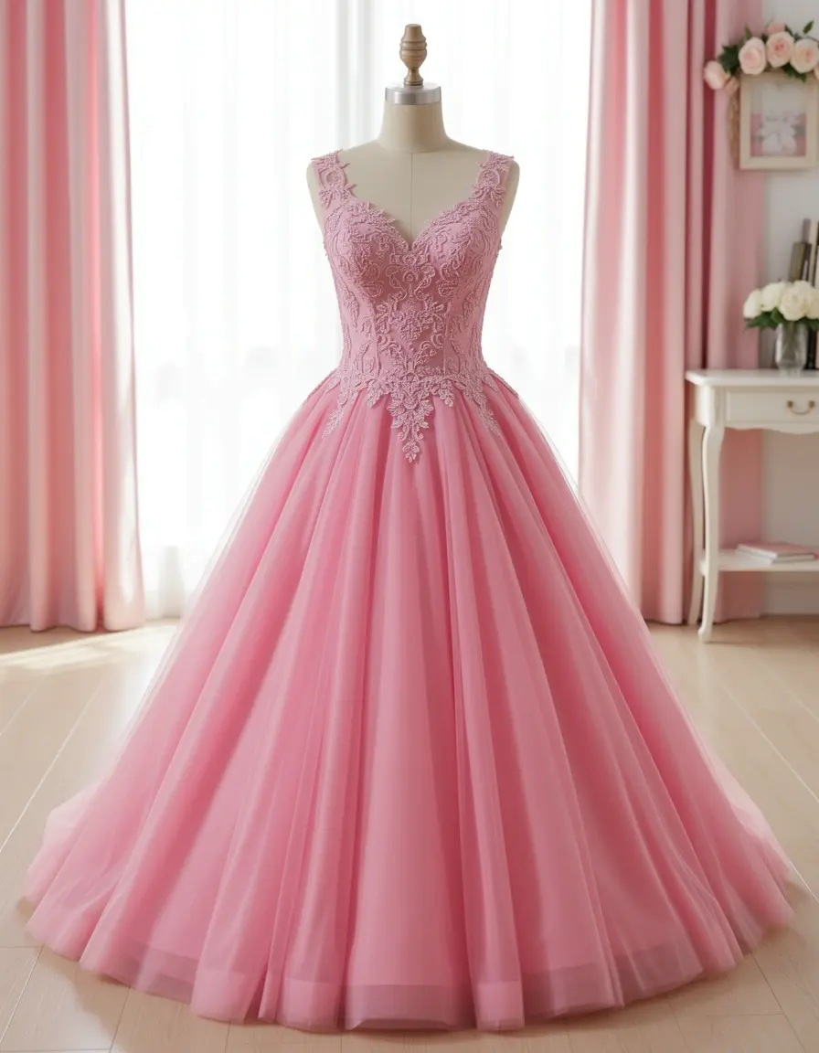 Abito da principessa in tulle rosa per grandi occasioni