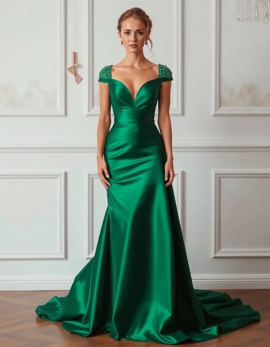 Vestito da cerimonia lungo verde smeraldo elegante