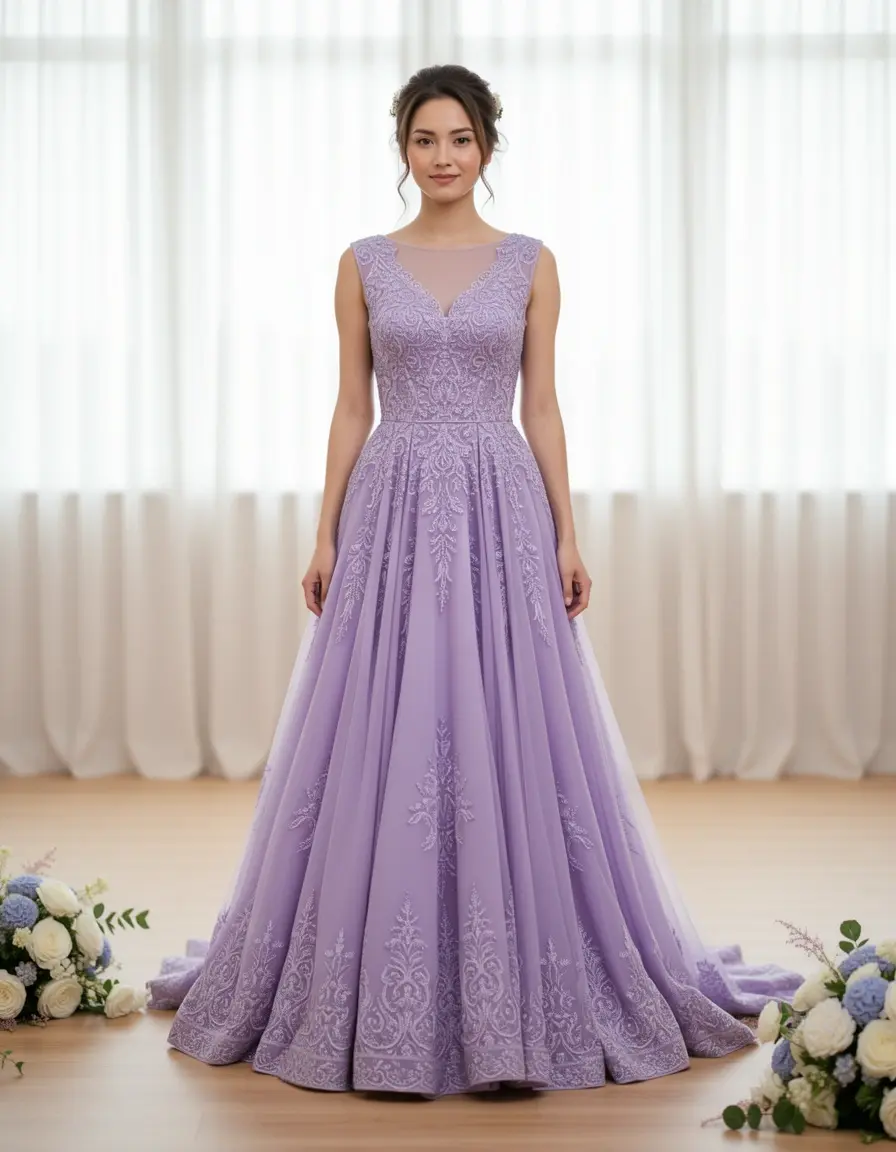 Vestito midi lavanda per cerimonia