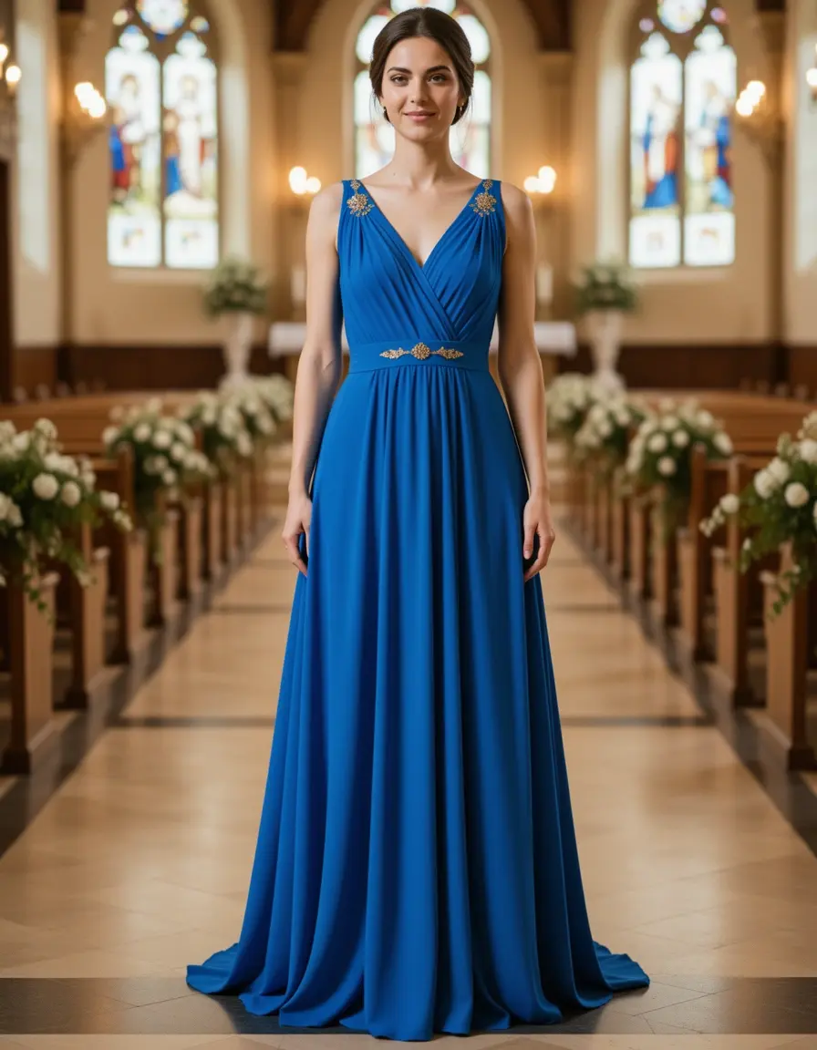 Vestito da cerimonia blu con scollo halter