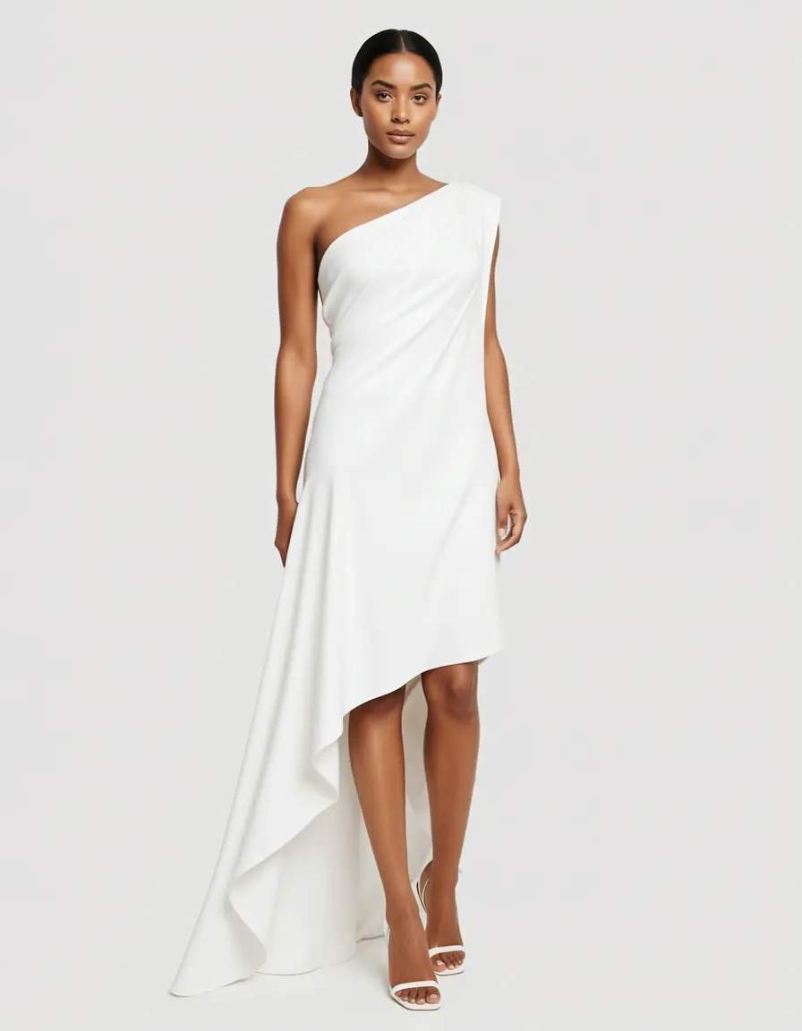 Vestito monospalla asimmetrico bianco