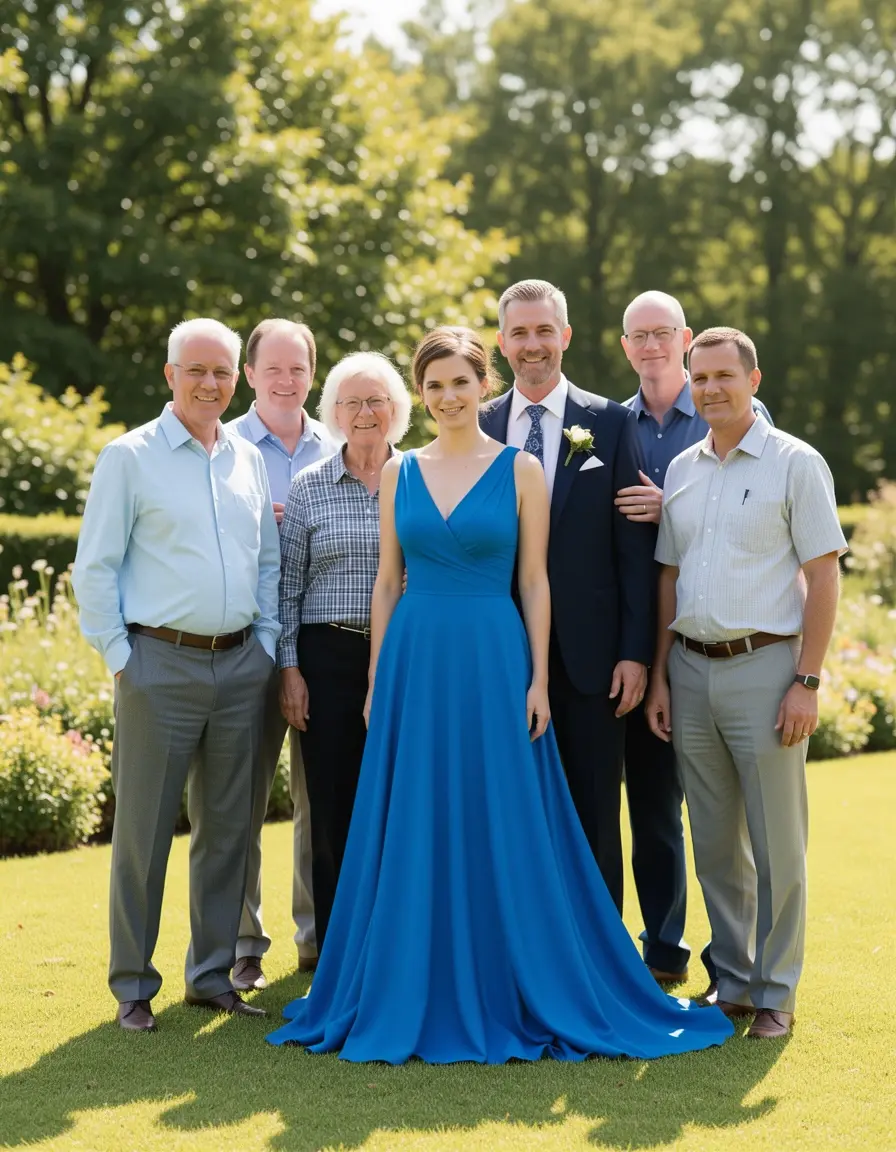 Abito blu elegante per sorella dello sposo