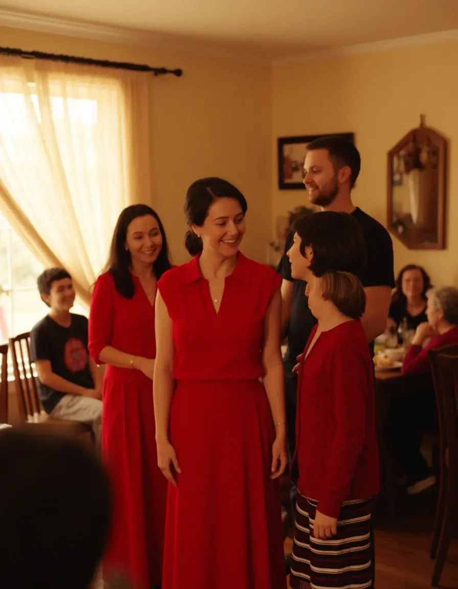 Vestito rosso caldo per riunioni di famiglia