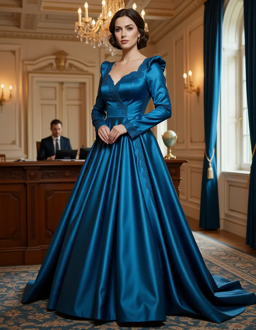 Abito lungo con strascico in satin formale
