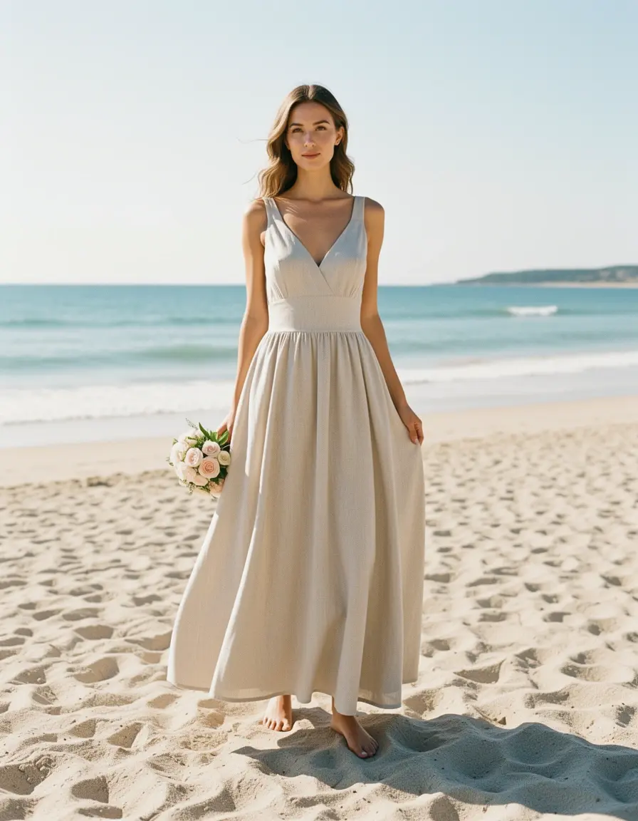 Vestito matrimonio donna per spiaggia in lino