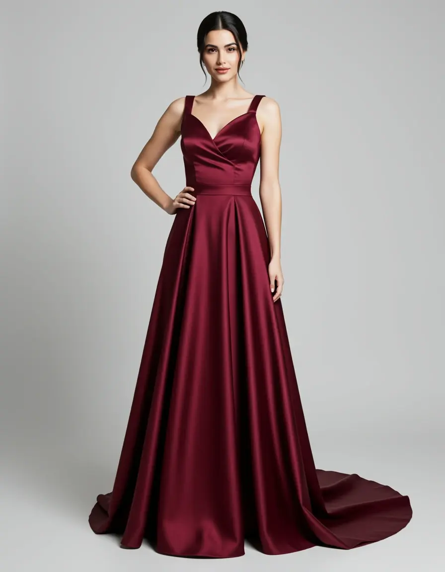 Abito formale in raso color burgundy