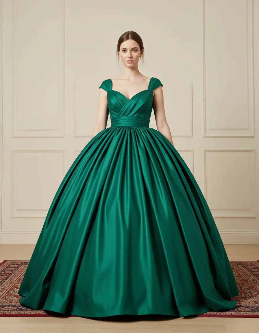 Abito da ballo in taffetà verde smeraldo