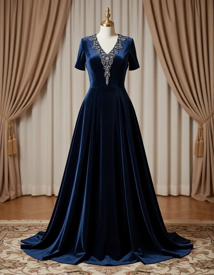 Vestito da cerimonia in velluto blu navy
