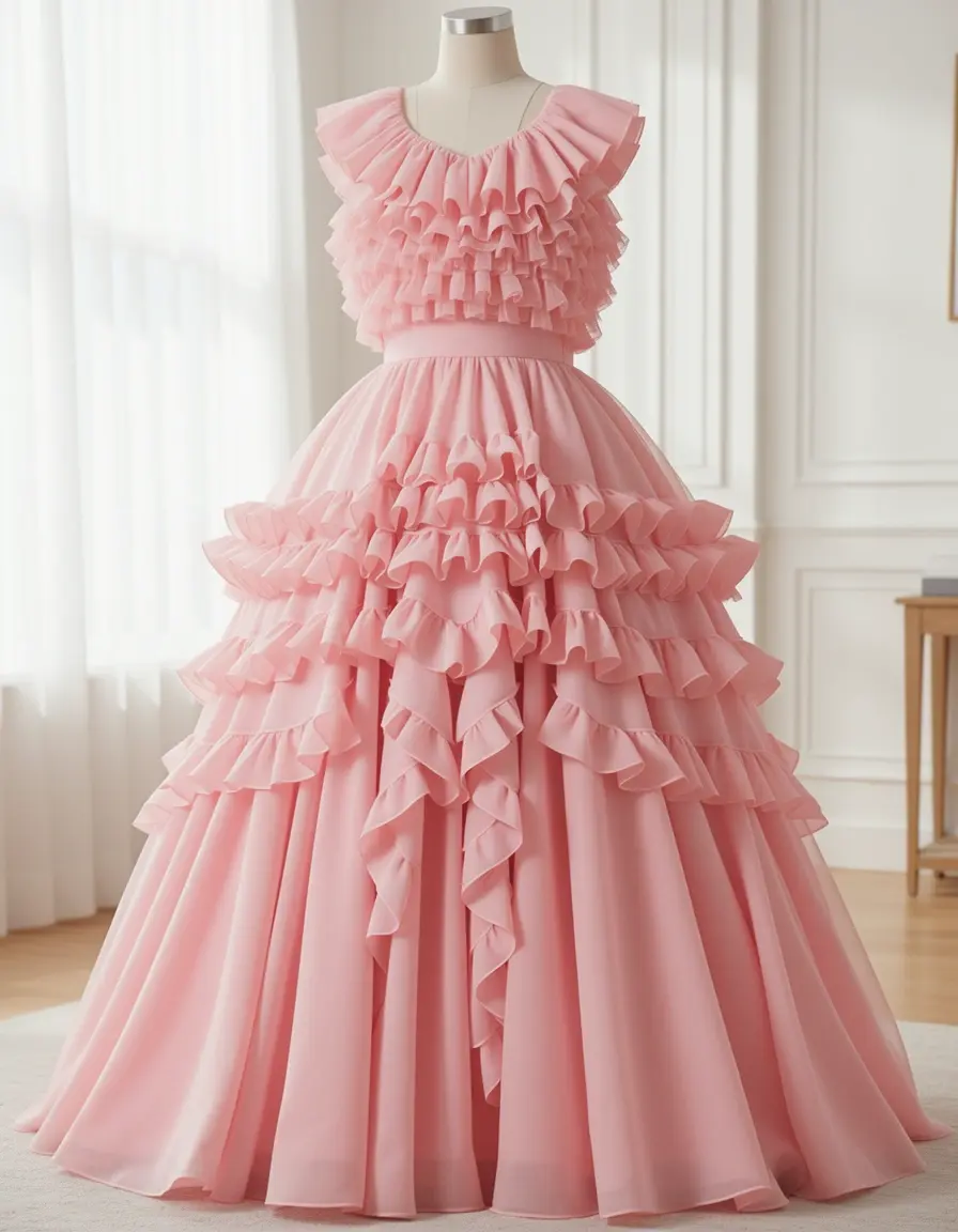 Abito formale rosa con ruches femminili