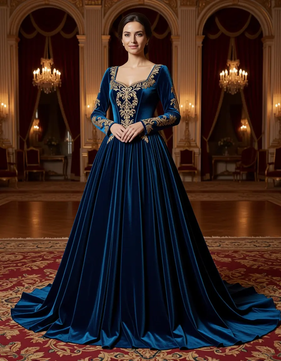 Opulent Velvet Gown in royal blue, abiti eleganti donna