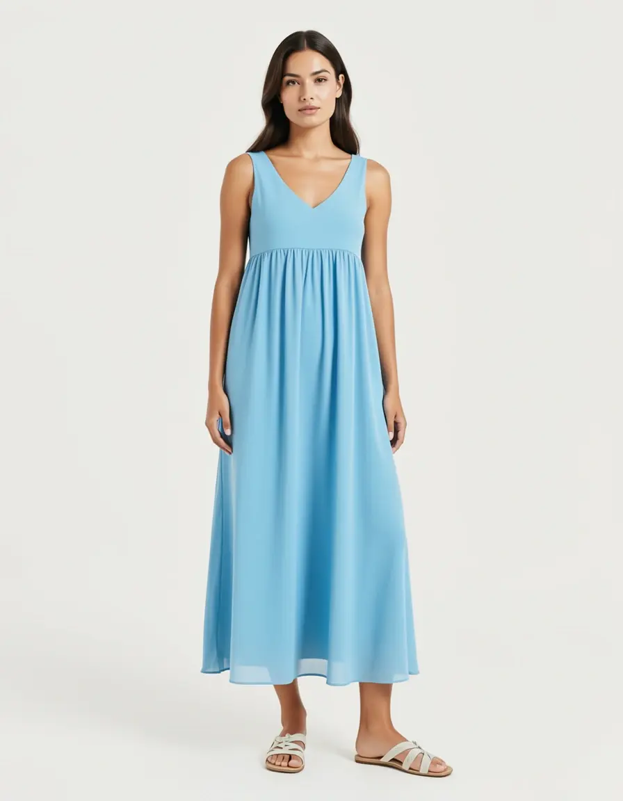 Abito midi smanicato in rayon azzurro