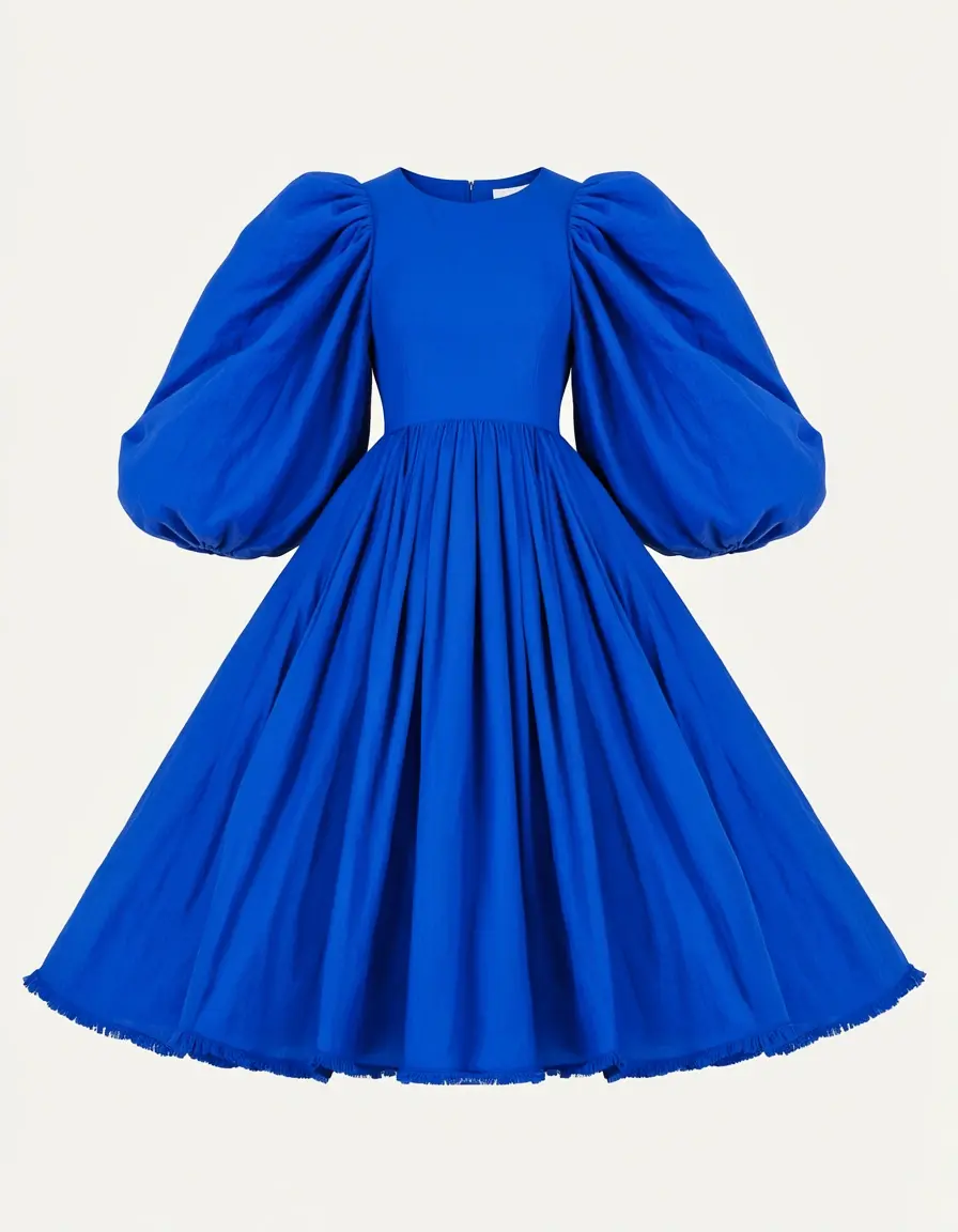 Abito blu con maniche a sbuffo voluminose
