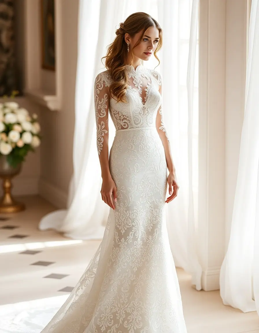 Vestito elegante per cerimonia in pizzo bianco