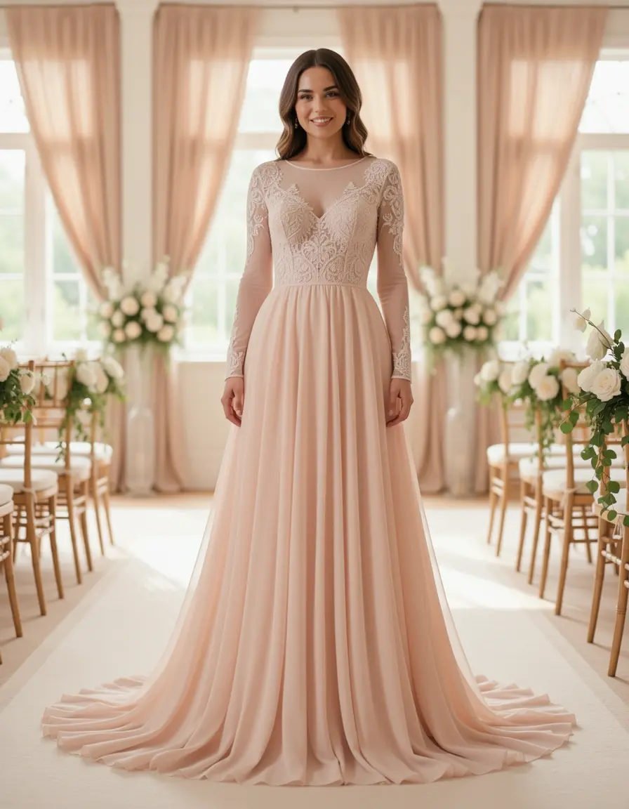 Vestito in chiffon rosa cipria per cerimonia