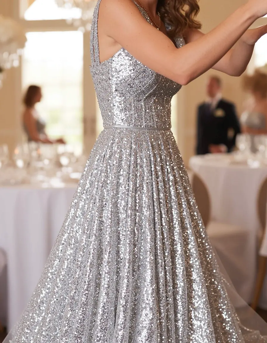 Vestito di paillettes argento da cerimonia