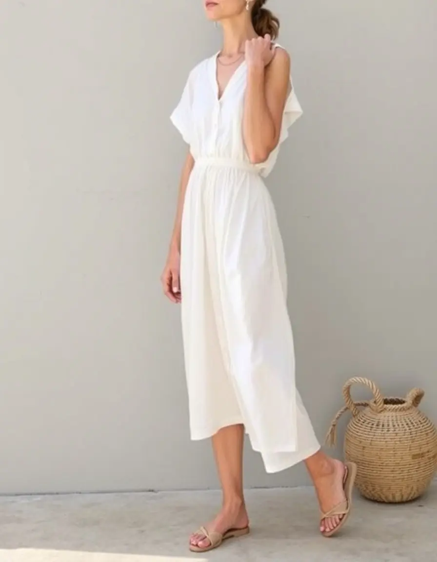 White Linen Dress abito in lino bianco fresco