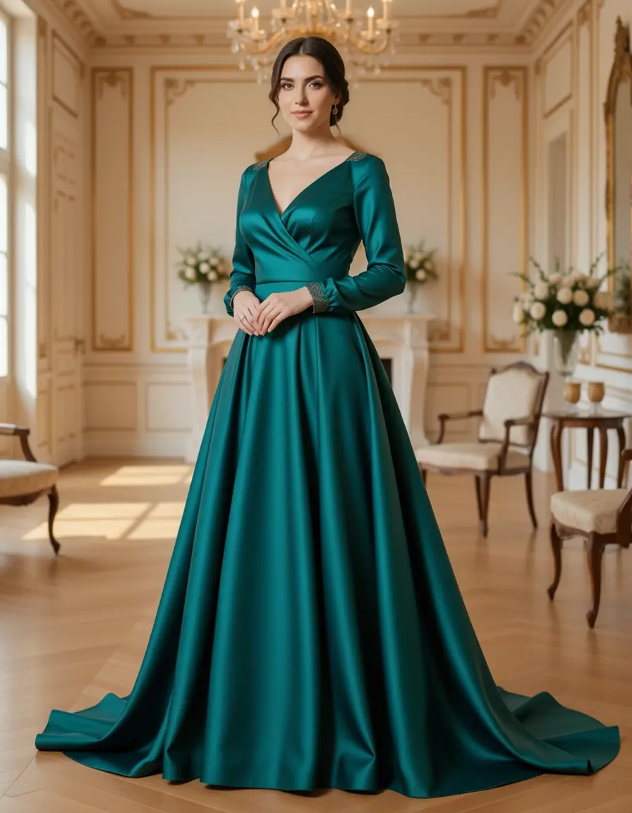 Abito lungo da sera in raso elegante