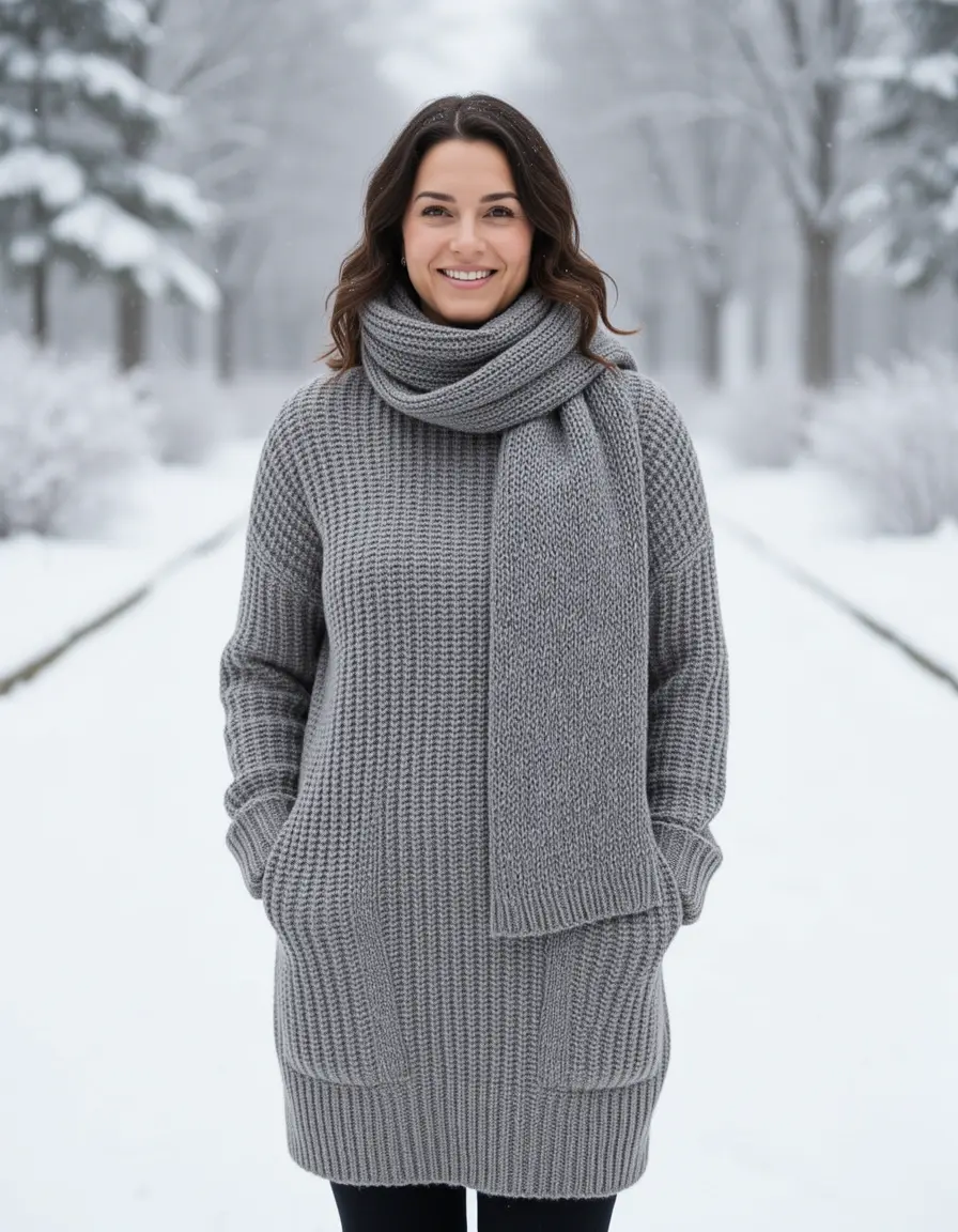 Vestito lungo in maglia di lana invernale