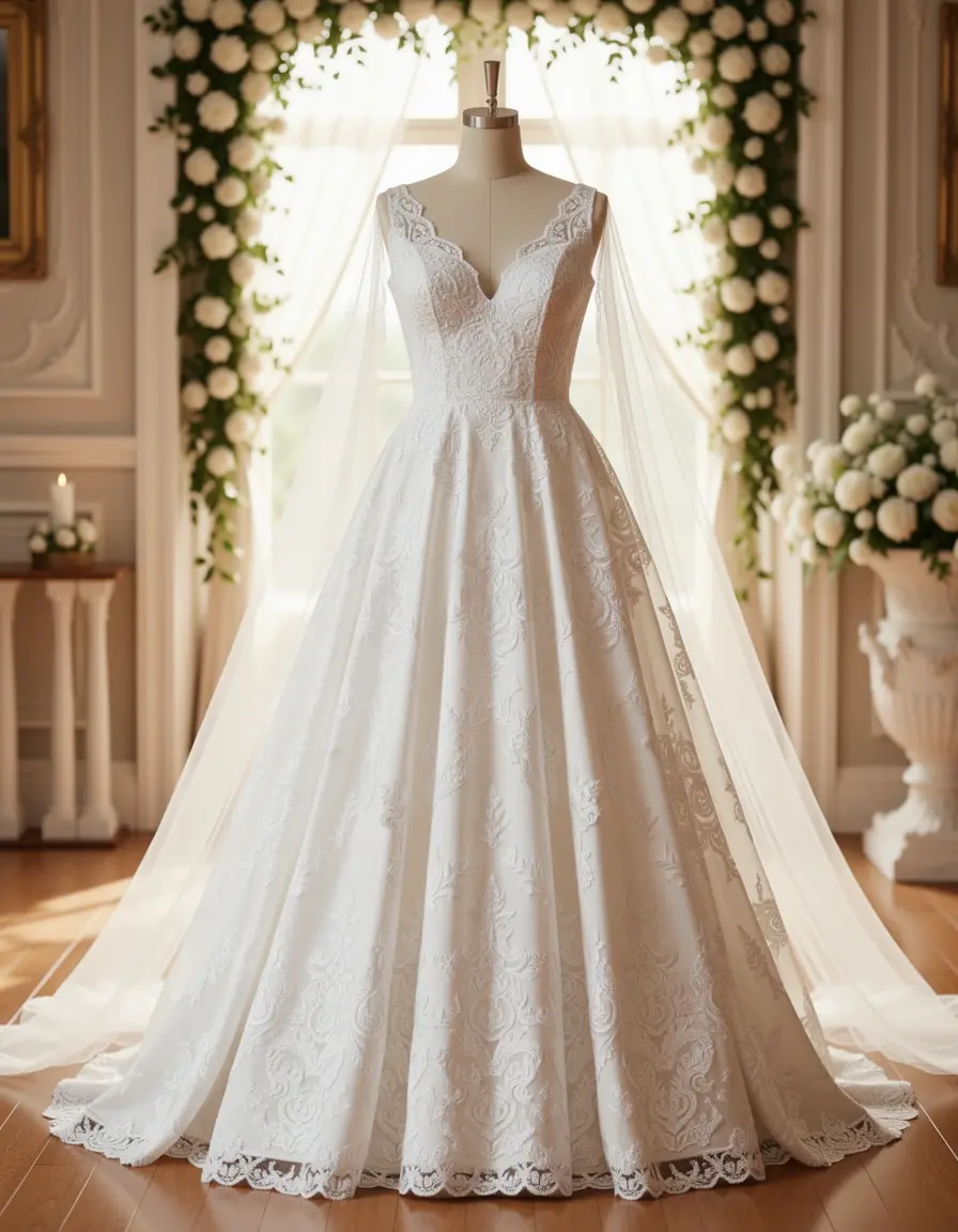 Vestito matrimonio donna romantico pizzo bianco