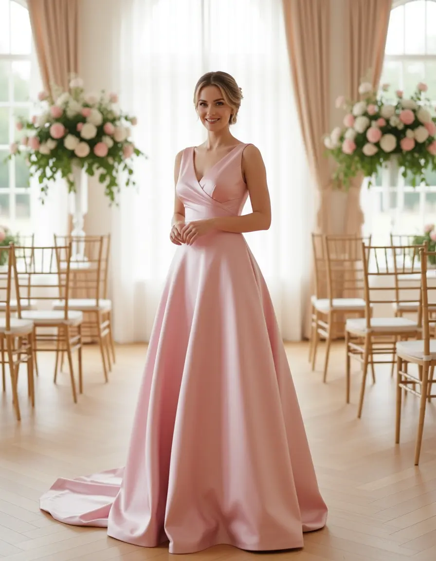Vestito matrimonio donna midi raso rosa