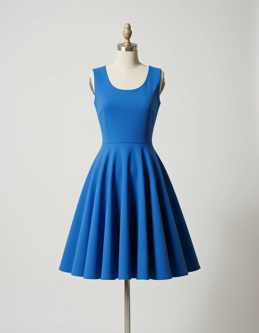 Vestito blu stile retro con gonna a ruota