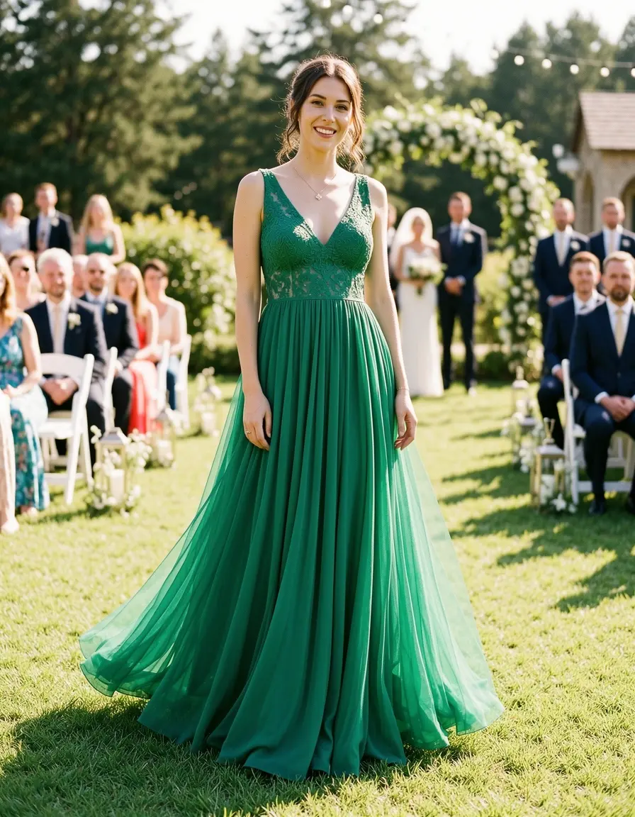 Outdoor Wedding Maxi vestito lungo verde fluido