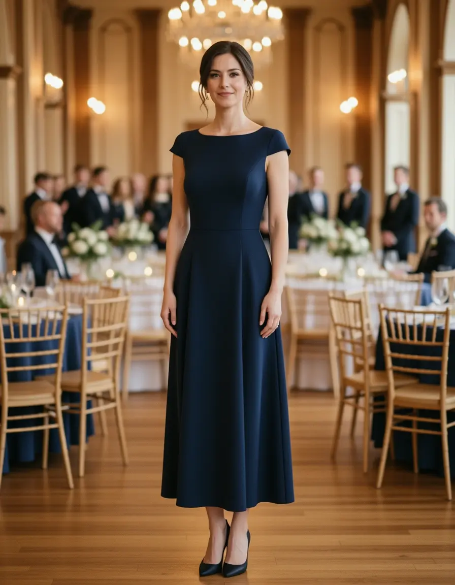 Indoor Wedding Midi abito blu navy strutturato