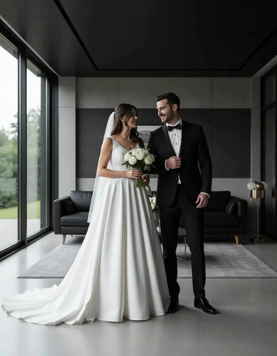 Contemporary Wedding abito nero moderno minimale