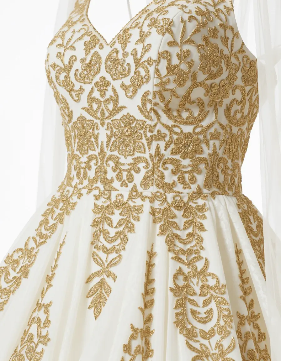 Vestito bianco con ricami oro