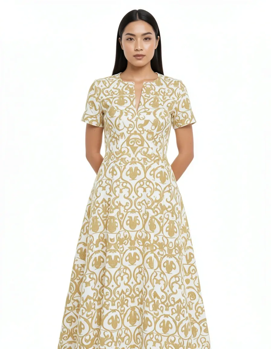 Vestito con stampa oro su bianco