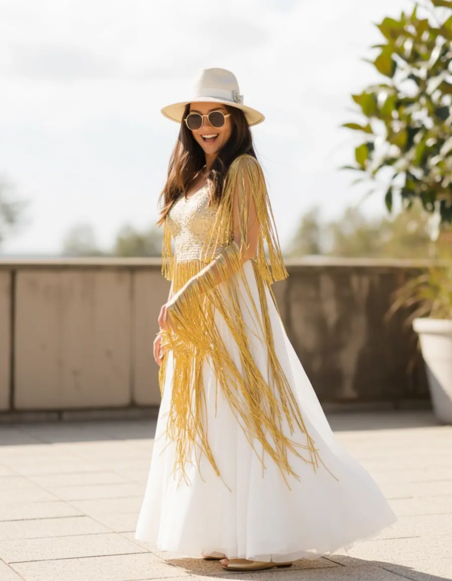 Vestito con frange oro