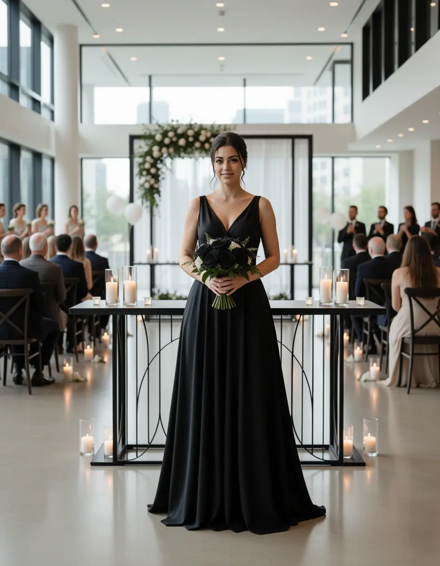 Vestito midi nero contemporaneo per cerimonie