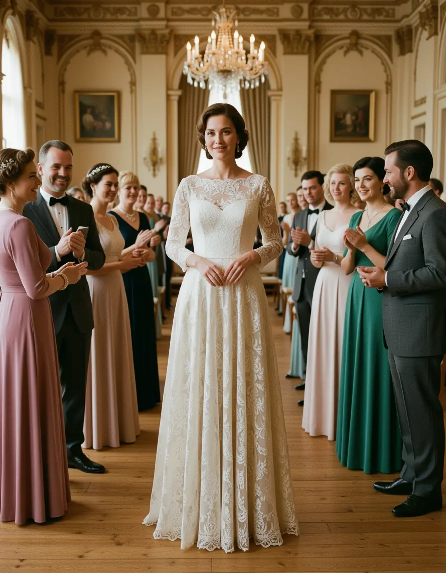 Abito maxi vintage in pizzo stile retrò