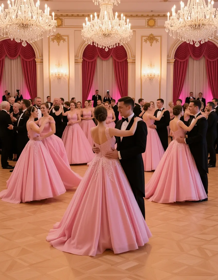 Abito da ballo formale rosa con gonna ampia