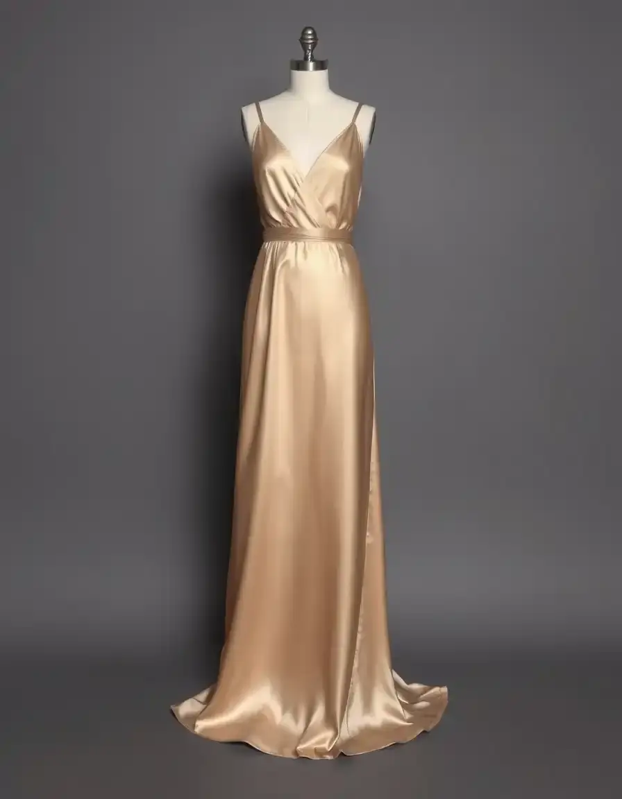 Vestito lungo elegante in seta champagne