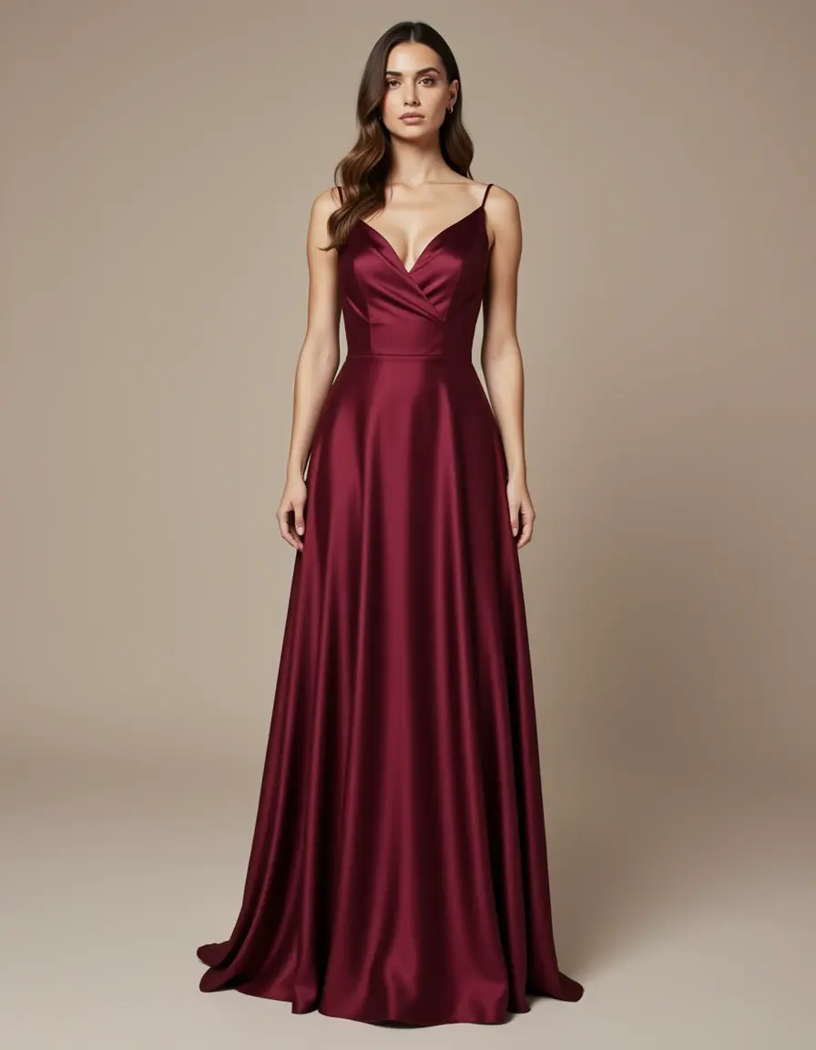 Vestito lungo elegante in satin bordeaux