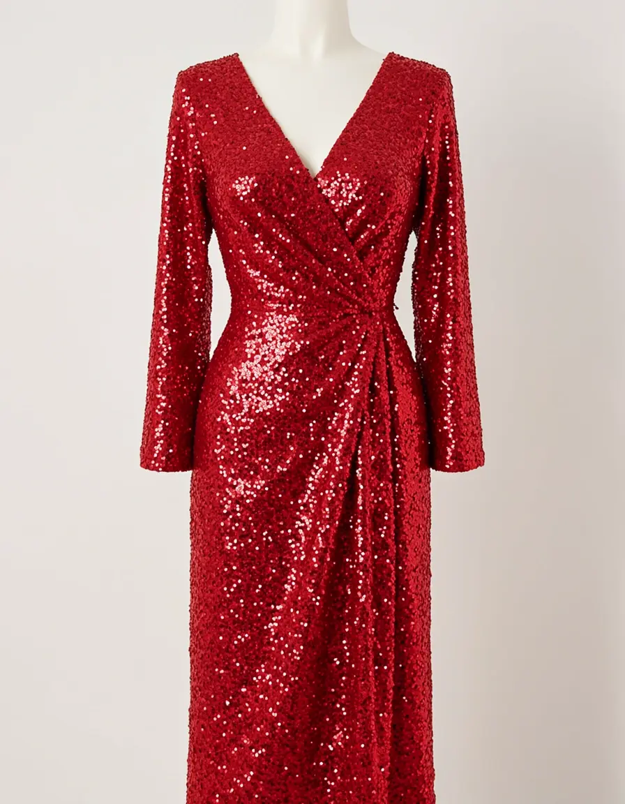 Abito a portafoglio paillettes rosso