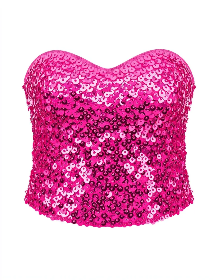 Vestito senza spalline paillettes rosa