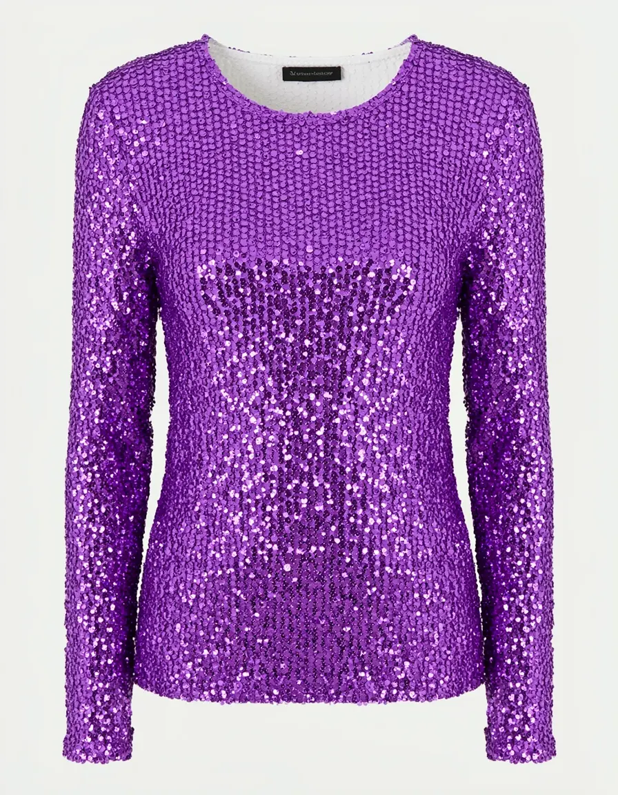 Vestito paillettes maniche lunghe viola