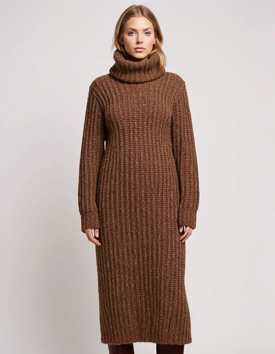 Winter Knit Dress in lana marrone
