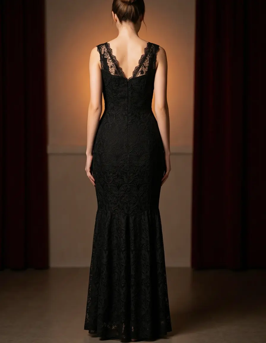 Evening Cocktail Dress in pizzo nero